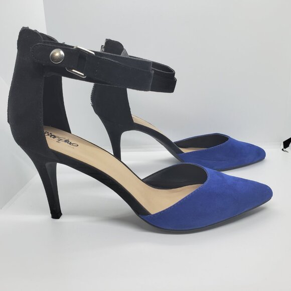 Blue Point Toe Suede Pumps Women's 10 Mossimo Supply Ankle Strap Zip Heels - Picture 5 of 14